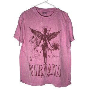Nirvana Band Tee Retro Live '93 Oversized Distressed Pink Unisex Size L NWOT